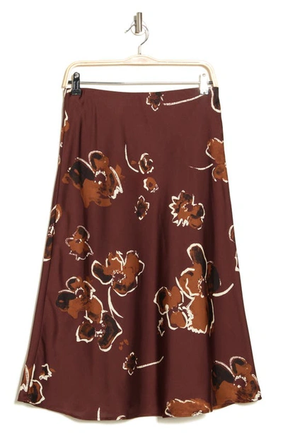 Nordstrom Rack Essential Bias Cut A-line Skirt In Brown Raisin Floral Paint