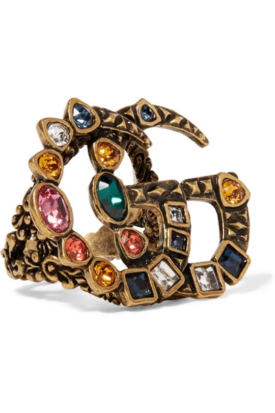 Gucci Gg Marmont Crystal-embellished Ring In Multicoloured