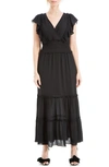 Max Studio Pebble Crepe Flutter Sleeve Maxi Dress In Black