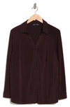 Adrianna Papell Long Sleeve Button-up Top In Chocolate