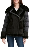 Tahari Saylor Faux Fur & Faux Suede Quilted Puffer Jacket In Black