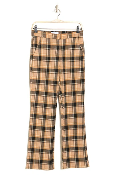 Nordstrom Rack Ankle Crop Kick Flare Ponte Pants In Tan Candy Plaid