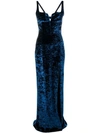 Galvan Solstice Velvet Slit Dress In Blue