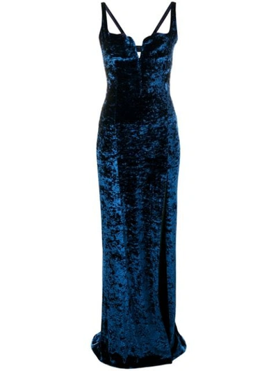 Galvan Solstice Velvet Slit Dress In Blue