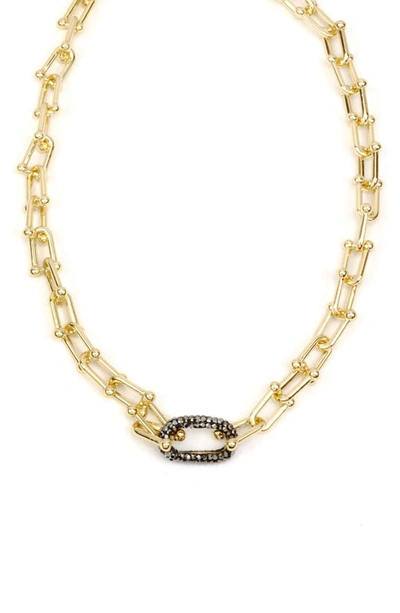 Panacea Pavé Crystal Link Textured Chain Necklace In Hematite