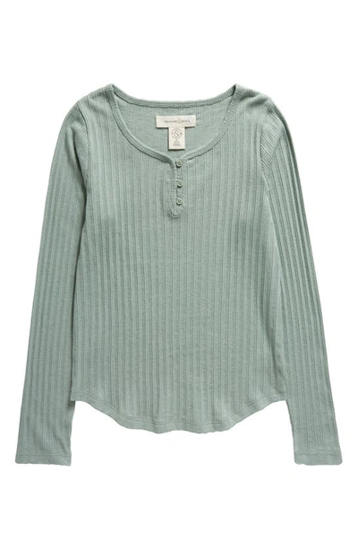 Treasure & Bond Kids' Pointelle Henley Top In Green Iceberg