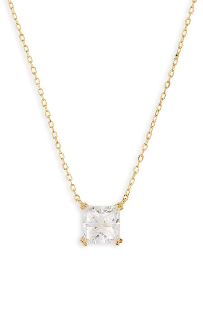 Nordstrom Princess Cut Cubic Zirconia Pendant Necklace In 14k Gold Plated