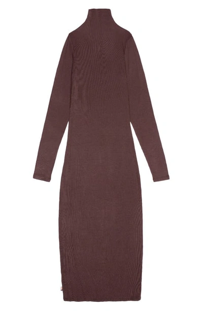 Honor The Gift Mock Neck Long Sleeve Rib Dress In Brown