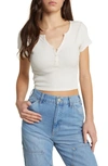 Pacsun Short Sleeve Rib Cotton Henley Top In Blanc De Blanc