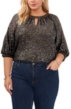 Vince Camuto Sequin Keyhole Top In Charcoal Black