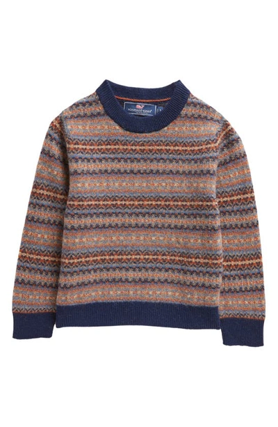 Vineyard Vines Kids' Fair Isle Merino Wool Crewneck Sweater In Nautical Navy/ Beige