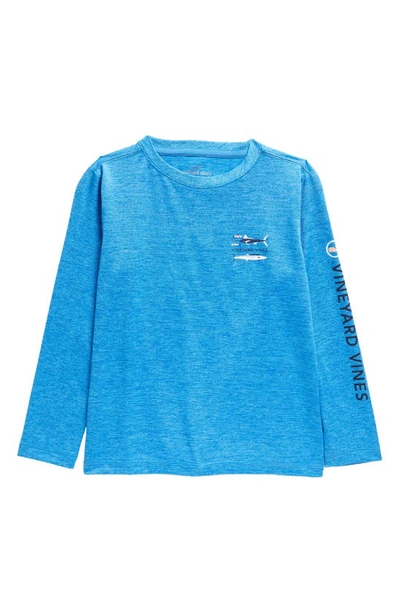 Vineyard Vines Kids' Fish Harbor Long Sleeve T-shirt In Hull Blue Heather