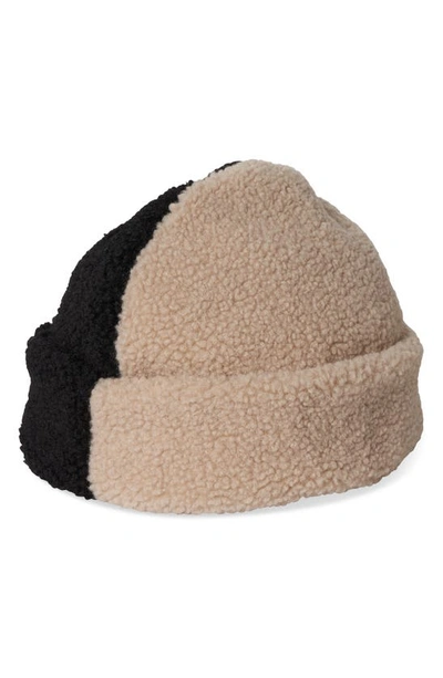 Brixton Ginsburg Colorblock High Pile Fleece Hat In Black/ Oatmeal