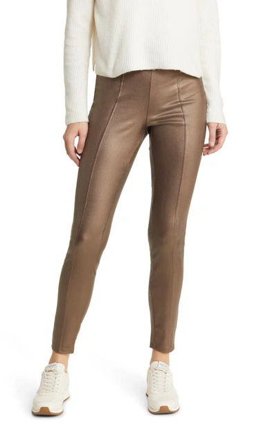 Hue High Rise Faux Leather Leggings In Bronze