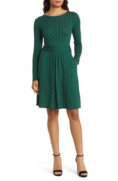 Boden Abigail Long Sleeve Jersey Dress In Black Ribbon Wave | ModeSens