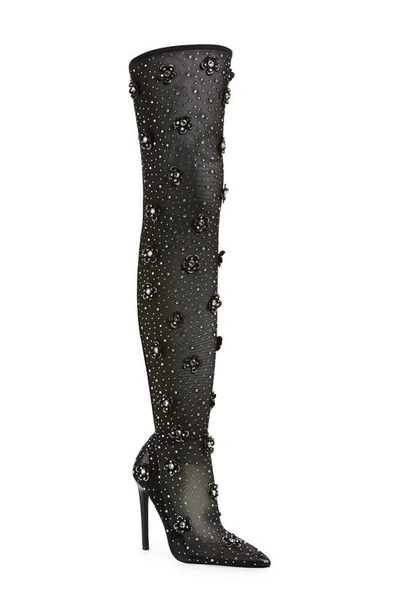 Azalea Wang Marlowe Embellished Over The Knee Boot In Black