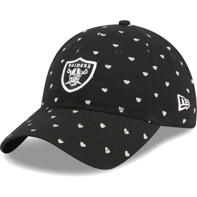 New Era Kids' Girls Youth   Black Las Vegas Raiders Hearts 9twenty Adjustable Hat