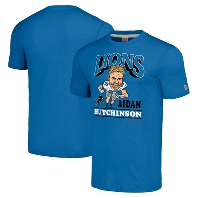 Homage Aidan Hutchinson Blue Detroit Lions Caricature Player Tri-blend T-shirt In Heathered Blue