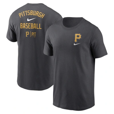 Nike Charcoal Pittsburgh Pirates Logo Sketch Bar T-shirt In Grey