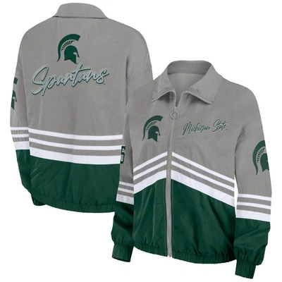 Wear By Erin Andrews Gray Michigan State Spartans Vintage Throwback Windbreaker Full-zip Jacket