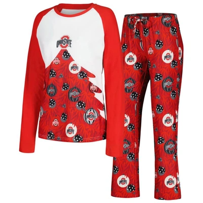 Concepts Sport Scarlet Ohio State Buckeyes Tinsel Ugly Jumper Long Sleeve T-shirt & Trousers Sleep Set