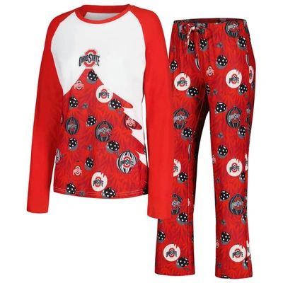 Concepts Sport Scarlet Ohio State Buckeyes Tinsel Ugly Sweater Long Sleeve T-shirt & Pants Sleep Set