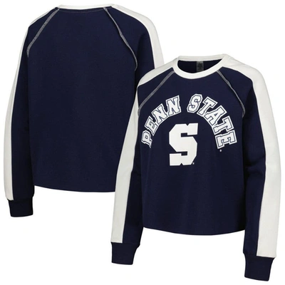 Gameday Couture Women's  Navy Penn State Nittany Lions Blindside Raglan Cropped Pullover Sweatshirt