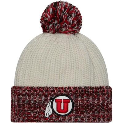 New Era Cream Utah Utes Fresh Cuffed Knit Hat With Pom