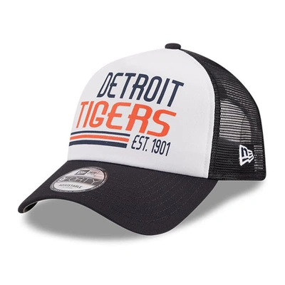 New Era White/navy Detroit Tigers Stacked A-frame Trucker 9forty Adjustable Hat