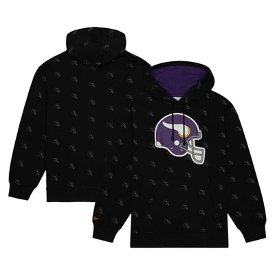 Mitchell & Ness Men's  Black Minnesota Vikings Allover Print Fleece Pullover Hoodie