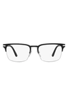 Prada 55mm Rectangular Optical Glasses In Black