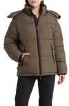 The Very Warm Hooded Water Resistant 500 Fill Power Down Recycled Nylon Puffer Jacket In Canteen