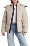 The Very Warm Hooded Water Resistant 500 Fill Power Down Recycled Nylon Puffer Jacket In Latte