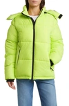 The Very Warm Hooded Water Resistant 500 Fill Power Down Recycled Nylon Puffer Jacket In Lime