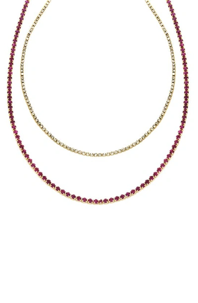 Panacea Two-tone Layered Tennis Necklace In Pink