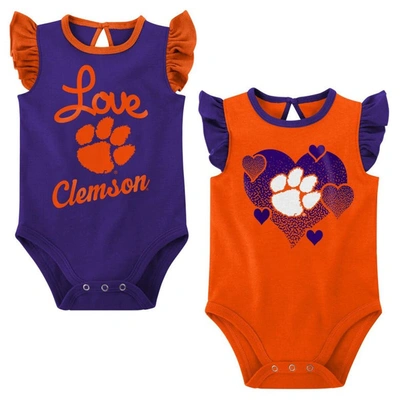 Outerstuff Babies' Girls Newborn & Infant Orange/purple Clemson Tigers Spread The Love 2-pack Bodysuit Set