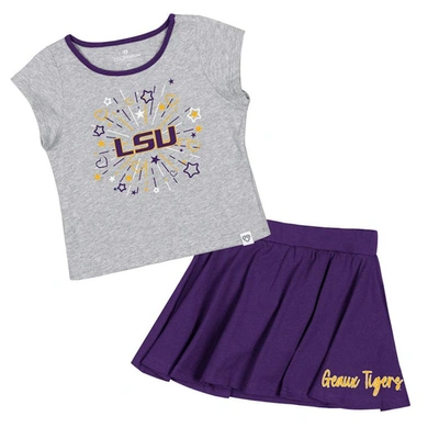 Colosseum Kids' Girls Toddler  Heather Gray/purple Lsu Tigers Two-piece Minds For Molding T-shirt & Skirt S