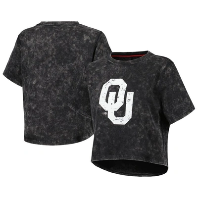 Kadyluxe Black Oklahoma Sooners Vintage Wash Milky Silk Cropped T-shirt