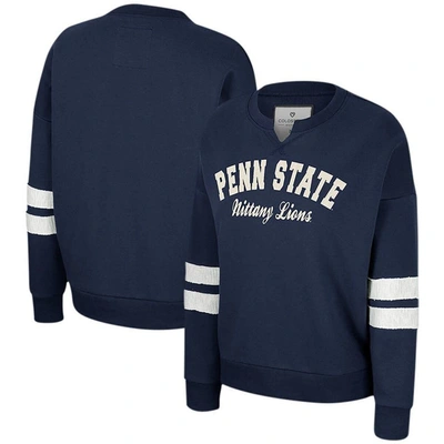 Colosseum Navy Penn State Nittany Lions Perfect Date Notch Neck Pullover Sweatshirt