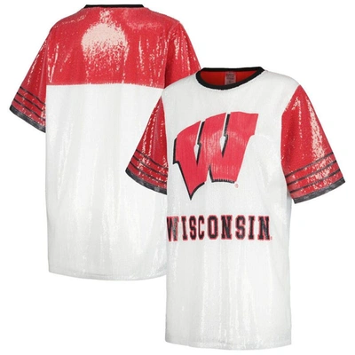 Gameday Couture White Wisconsin Badgers Chic Full Sequin Jersey Dress