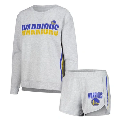 Concepts Sport Women's  Gray Golden State Warriors Cedar Long Sleeve T-shirt And Shorts Sleep Set