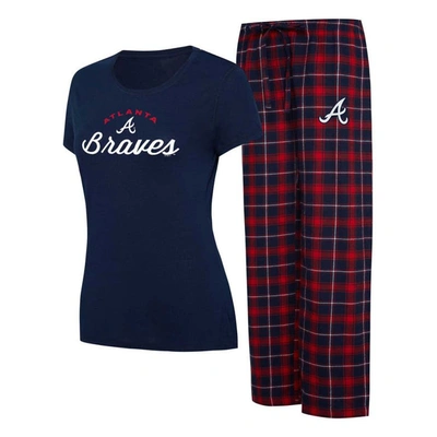 Concepts Sport Women's  Navy, Red Atlanta Braves Arctic T-shirt And Flannel Pants Sleep Set In Navy,red