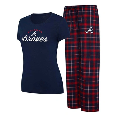 Concepts Sport Women's  Navy, Red Atlanta Braves Arctic T-shirt And Flannel Pants Sleep Set