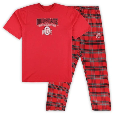 Profile Men's  Scarlet, Black Ohio State Buckeyes Big And Tall 2-pack T-shirt And Flannel Pants Set In Scarlet,black