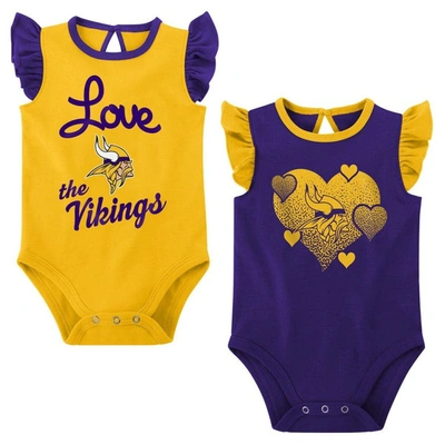 Outerstuff Babies' Girls Newborn & Infant Purple/gold Minnesota Vikings Spread The Love 2-pack Bodysuit Set