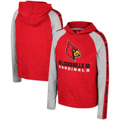 Colosseum Kids' Youth  Red Louisville Cardinals Ned Raglan Long Sleeve Hooded T-shirt