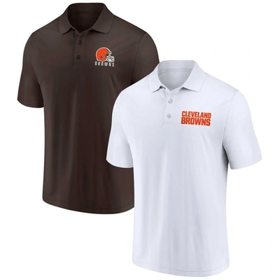 Fanatics Men's  White, Brown Cleveland Browns Lockup Two-pack Polo Shirt Set In White,brown