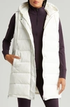 Zella Long Hooded Puffer Vest In Ivory Egret