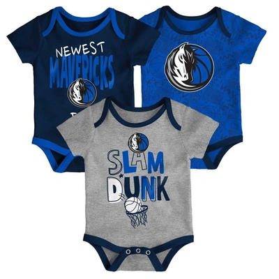 Outerstuff Babies' Infant Navy/blue/gray Dallas Mavericks Slam Dunk 3-piece Bodysuit Set