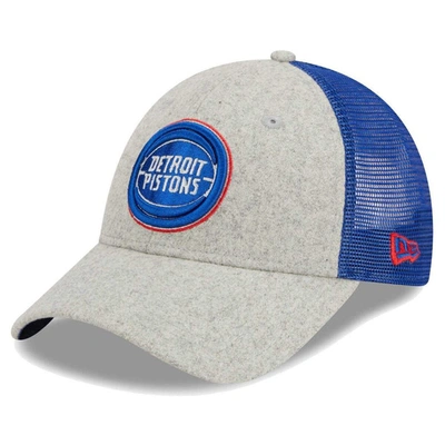 New Era Men's  Gray, Blue Detroit Pistons Pop Trucker 9forty Adjustable Hat In Gray,blue